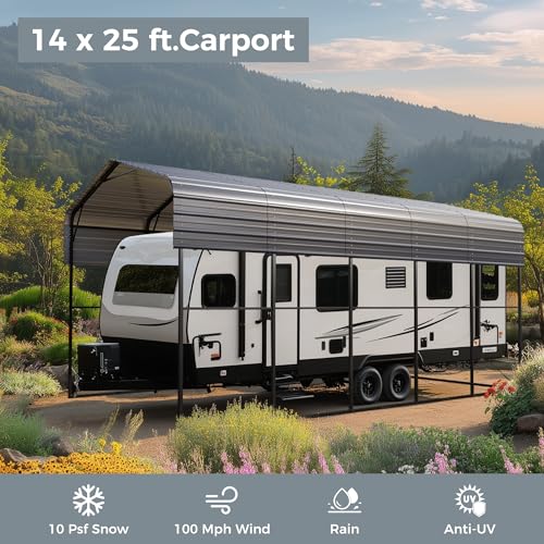 Image of GREEN PARTY 14x25x13 ft Metal RV Carport Heavy Duty Canopy Garage Shelter