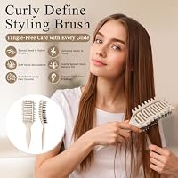 Curl Defining Brush for Curly Hair, Vented Detangling Hair Brush for Wet and Dry Styling, Curved Brush for Shaping and Smoothing Curl Clumps, Lightweight Hair Brush (Beige) — image 3