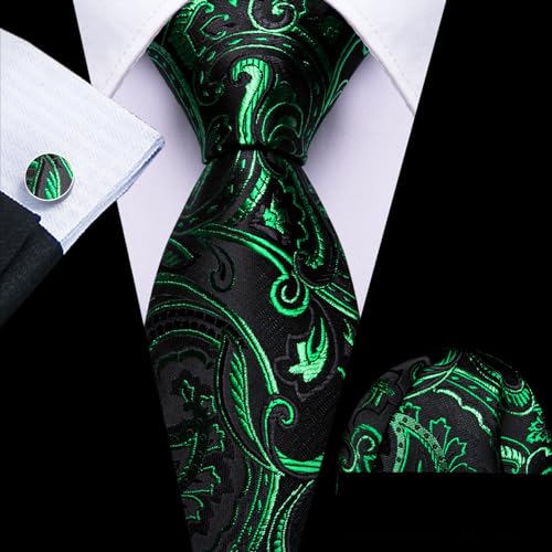 Image of Barry.Wang Men Tie Set Floral Paisley Silk Necktie Pocket Square Cufflinks Formal Wedding Party Business