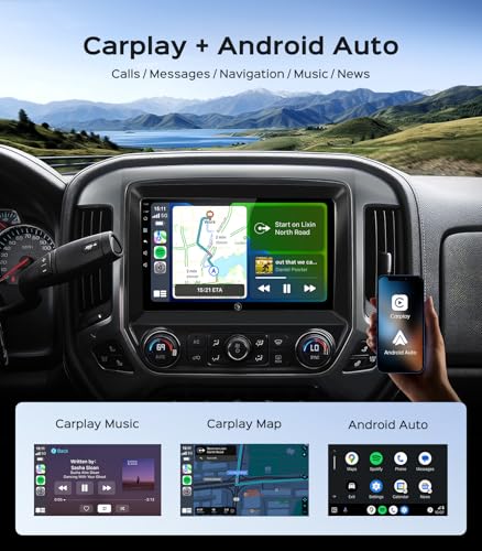 10.2'' Car Radio Stereo for Chevy Silverado 2014 2015 2016 2017 2018 GMC Sierra Replacement Upgrade 5G WiFi 2+64G Wireless Carplay/Android Auto/GPS/Bluetooth/FM Radio/1080P SWC