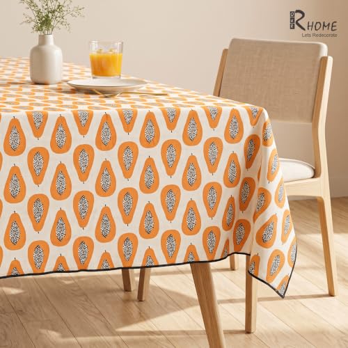 Image of R home Papaya Print Table Cover | 100% Cotton | 140 x 225 cm (56 x 90 Inch) | Decorative Table Cover with Peko Border | Perfect for 6-8 Seater Dining Tables | Indoor & Outdoor Use