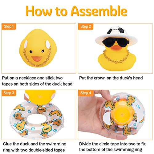 Image of wonuu Car Rubber Duck, Yellow Duck Decoration Dashboard with Sun Hat Swim Ring Necklace Sunglasses for Car Dashboard Decorations