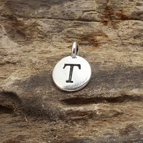 Tierracast Pewter Initial Charms-Silver Round Letter"T" 12X16Mm (2) #TOP3