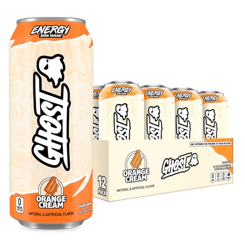 GHOST Energy Drink - 12-Pack, Orange Cream, 16oz Cans - Energy & Focus & No Artificial Colors - 200mg of Natural Caffeine, L-Carnitine & Taurine - Gluten-Free & Vegan