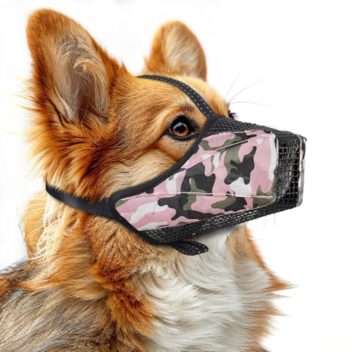 Image of Mesh Dog Muzzle, Breathable Soft Dog Muzzle with Reflective Straps for Secure Fit, Prevents Biting, Chewing Scavenging- Adjustable for Small Medium Large Dogs,Pink,M