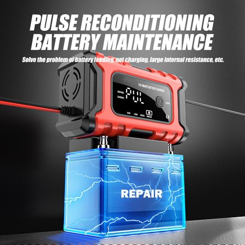 Image of Car Battery Charger, 12V 6A Smart Battery Trickle Charger, 12V Automotive Battery Maintainer Desulfator with Temperature Compensation for Car Truck Motorcycle Lawn Mower Marine Lead Acid Batteries