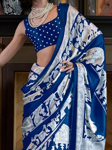Image of SAREE MALL Women's Kalamkari Print Saree With Blouse Piece