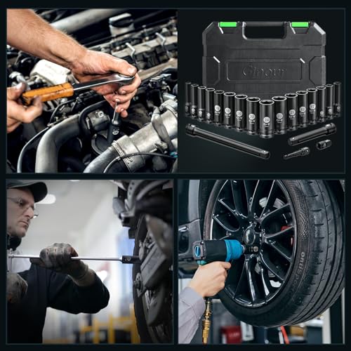 Ginour 20PCs Impact Socket Set 1/2 Inch, CR-V Drive Master Deep Impact Socket Set 8mm - 24mm, Metric, 6 Point, with 3pcs Drive Impact Extension Bar Set 3", 5",10" 9 Ginour 20PCs Impact Socket Set 1/2 Inch, CR-V Drive Master Deep Impact Socket Set 8mm - 24mm, Metric, 6 Point, with 3pcs Drive Impact Extension Bar Set 3", 5",10" - Image 9