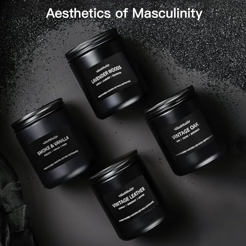 Scented Candle Set, Men Candle Set, Scented Candles for Home, Gifts for Men, 4 Pack Manly Candles Gifts for Mens Scents of Smoke Vanilla/Leather/Oak/Lavender Wood - Image 6