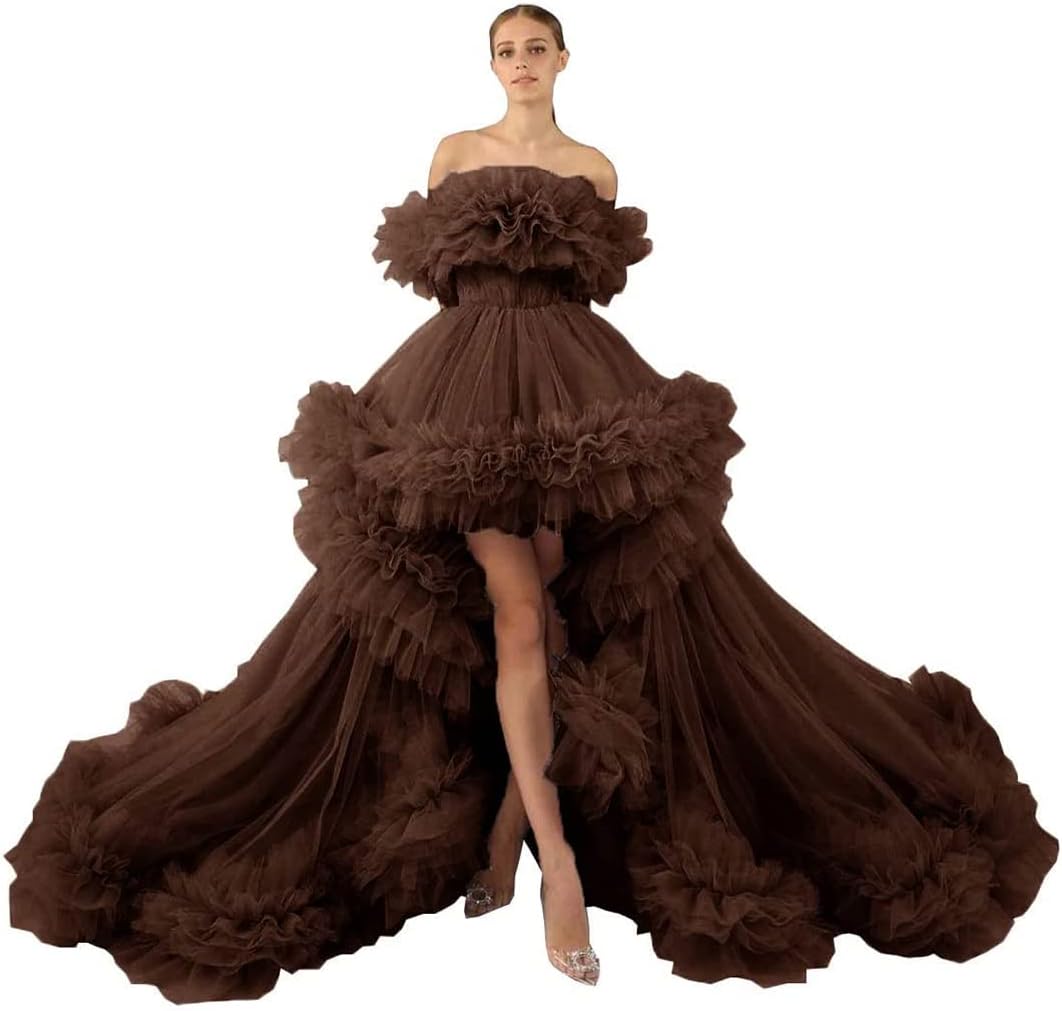 Molisa Puffy Ruffles Tulle Robe for Maternity Photoshoot Off Shoulder Bridal Lingerie Dressing Gown Wedding Scarf