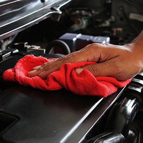 SIMPLI-MAGIC Cotton Shop Towels 14"x12" (90 Pack) – Reusable Cleaning Shop Rags for Automobiles, Industries, Garage and Homes (Red)
