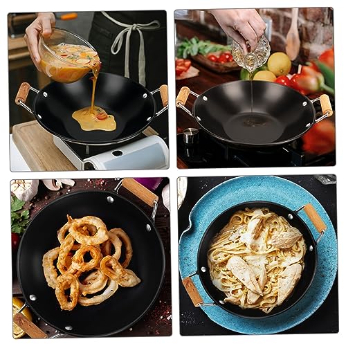 Wok de cocina doble con mangos de madera, 2 piezas miniatura 2