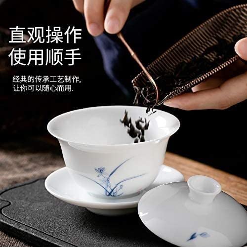 Herbata herbaty， Miski, ręcznie malowana biała porcelana pokryta miską zestaw filiżanek do herbaty domowa miska pojedyncza ceramiczna na trzy talenty kung fu mała