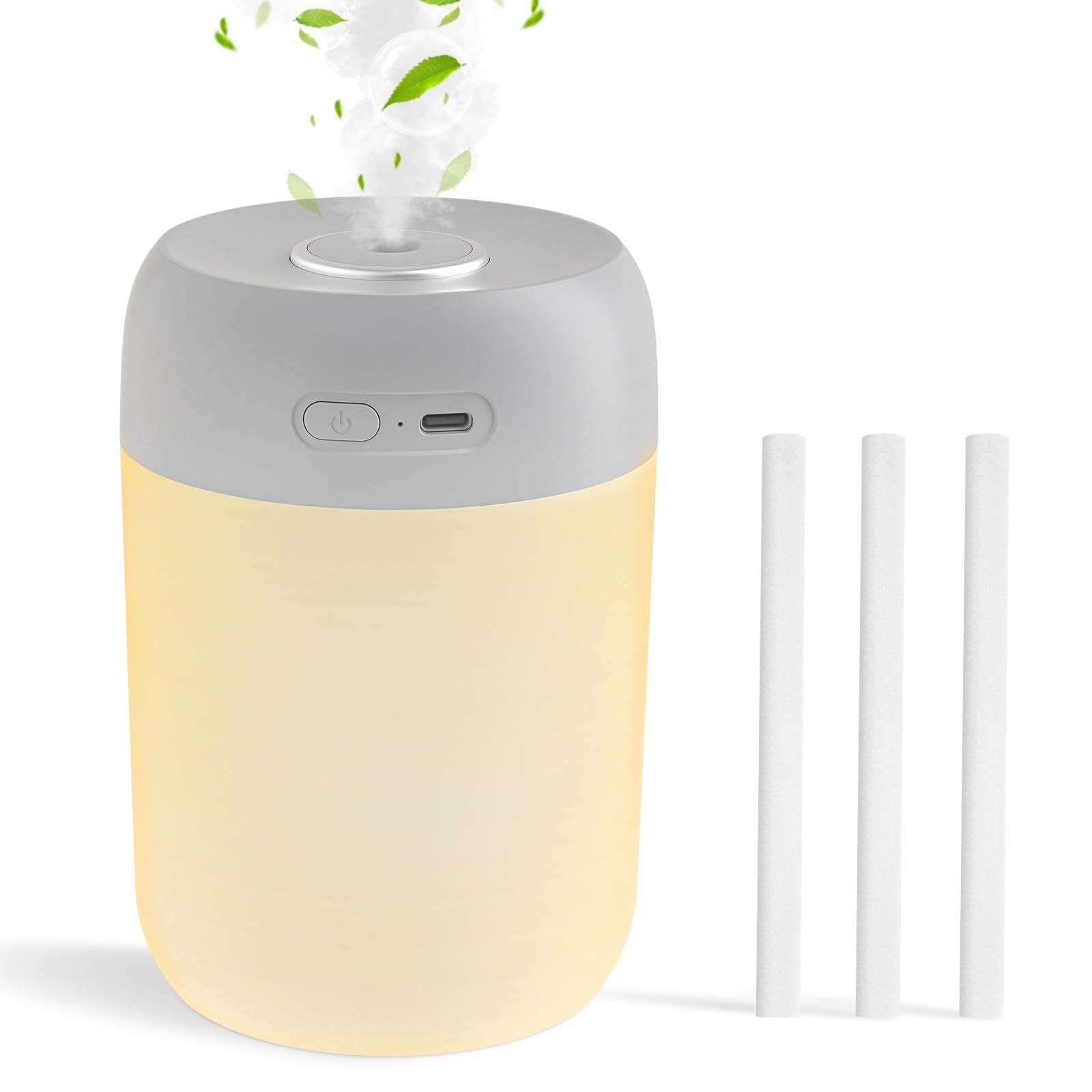 kissleaf Mini Cool Mist Air Humidifier for Bedroom with Night Light Top-Fill Quiet Operation Auto Shut-Off for Baby Nursery Office Desk Home Plants Light Grey