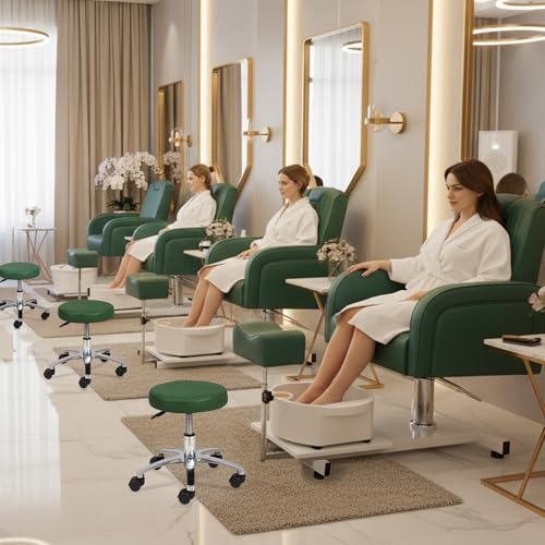 OmySalon Pedicure Chair No-Plumbing with Bubble Foot Bath & Stool, 360° Rotation Hydraulic Adjustable Seat for Nail Tech Beauty Salon & Home Use(Green) - Image 3