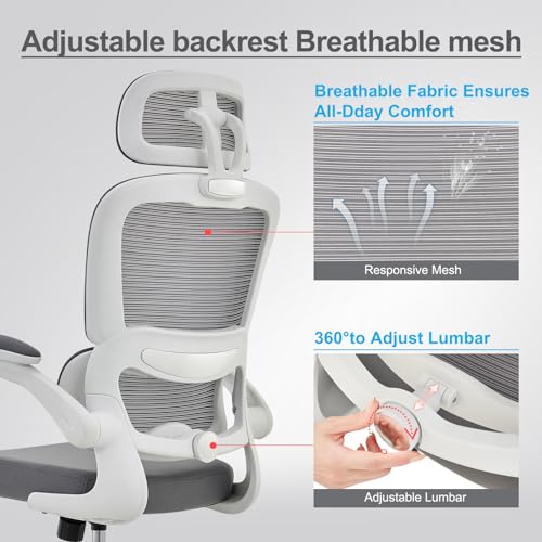 TRALT-Office-Chair-Ergonomic-Desk-Chair-330-LBS-Home-Mesh-Office-Desk-Chairs-with-Wheels-Comfortable-Gaming-Chair-High-Back-Office-Chair-for-Long-Hours-Office-Chair-for-Study-and-Work-White