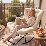 VASAGLE Schaukelstuhl, Schaukelsessel, Relaxsessel, Stahlgestell, ausziehbare Fußstütze, abnehmbares Kissen, bis 136 kg belastbar, Schlaf-, Wohnzimmer, Terrasse, Garten, beige LYY062WZ01