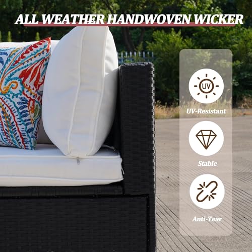 Image of 7 Piece Outdoor Sectional Outdoor Patio Furniture Set, Outdoor Patio Furniture Set with Coffee Table, Sectional Couch Sofa with Cushions, Wicker Outdoor Conversation Set for Backyard & Garden, Beige