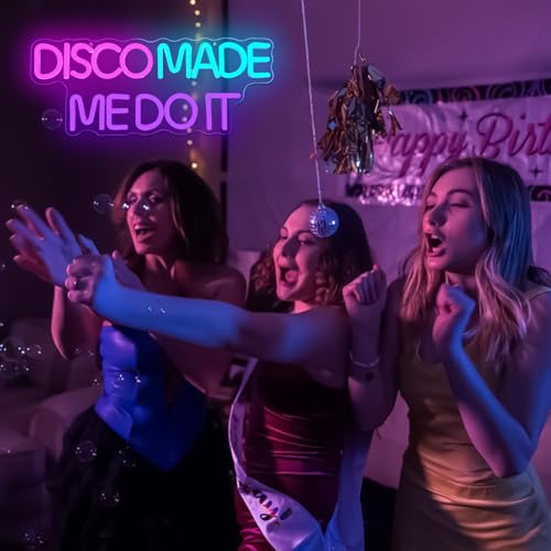 Image of Disco Made Me Do It Neon Sign Disco Led Neon Sign for Wall Decor Dimmable Neon Light Sign for Disco Party Light Up Sign for Music Bar Club Bedroom Disco Decor Disco Lover Disco Fever Party