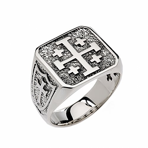 Religious Jewelry Men's Sterling Silver Jerusalem Cross Ring (Size 11)