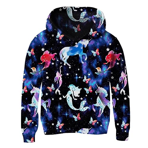 Girls Hoodies Kids Jumper Long Sleeve Pullover Toddler Hooded Top 3D Printed Sweatshirt Funny Clothes with Pocket Black Mermaid 5-6 Years