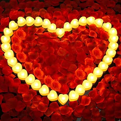 Caffox 3000Pcs Rose Petals with LED Tea Lights Candles Cover