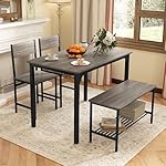 Tangkula Dining Table Set for 4, Kitchen Table and 2 Chairs for 4 with Bench, 4 Piece Dining Table Set for Small Space, Apartment - Image 2