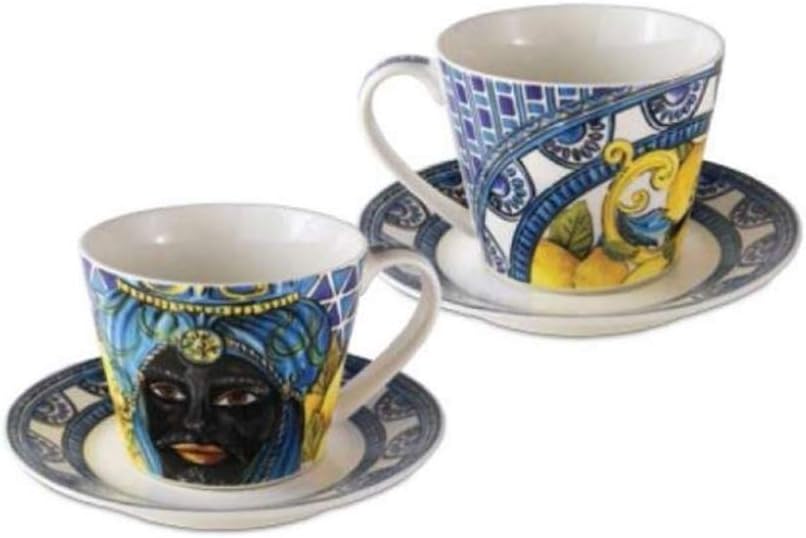 Set of Two BACI MILANO Sicily Coffee Cups in Blue Ceramic BMCOF.BRM02