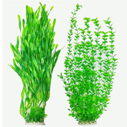 Image of Artificial Aquarium Plants 23.6-26in, Extra Tall Fish Tank Plants for Large Tanks, Plastic Fish Tank Plant 2 Pack, Fake Aquarium Plant, Tall Decorations for Freshwater Aquariums(Green)