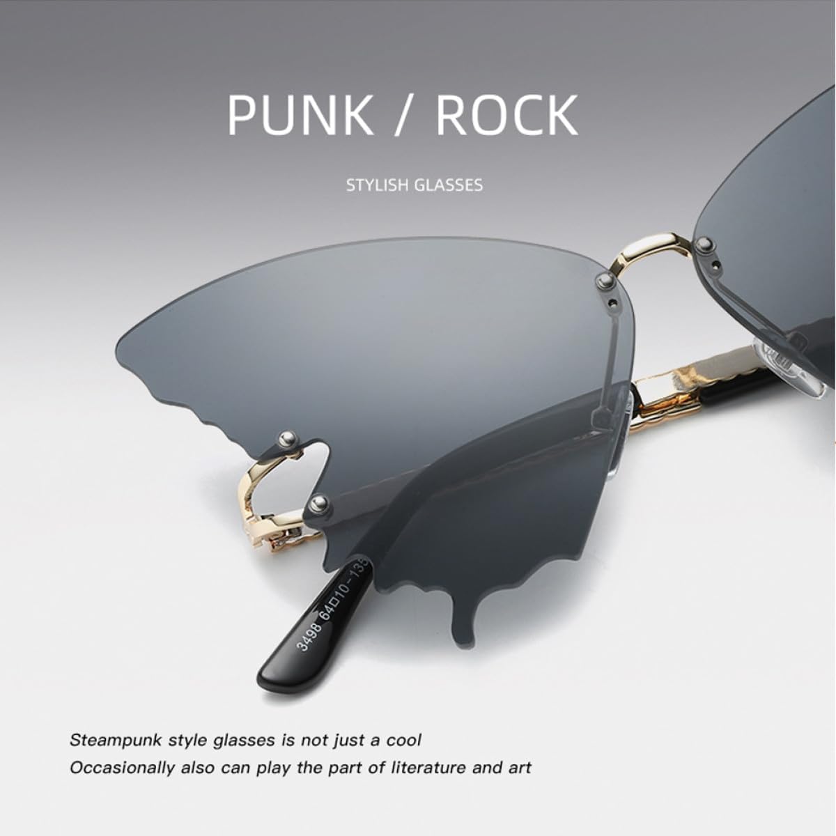 Butterfly Rimless Sunglasses for Women Fashion Eyewear with Gray Lenses Gold Frame Party Photo Prop Novelty Stylish Outdoor Accessories