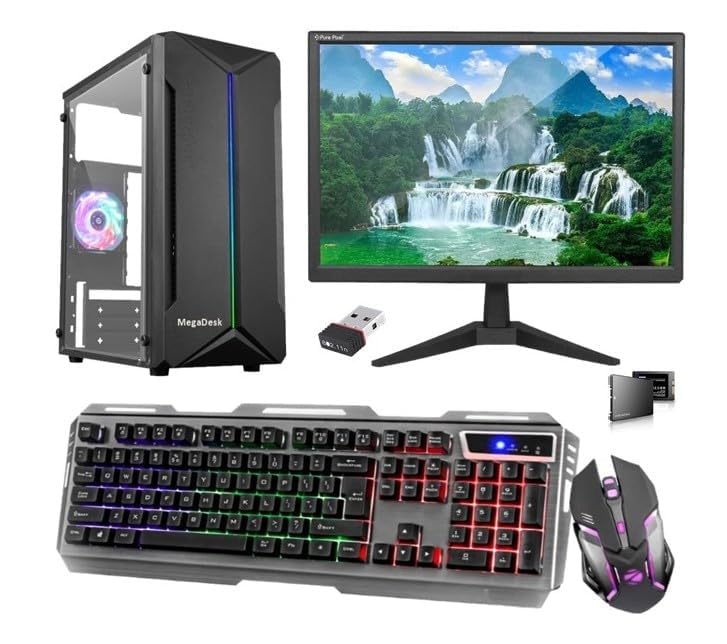 All-in-One Desktop Computer Set, i7 2600, 16 GB RAM, 1 TB SSD, 19" HD LED Monitor, RGB Keyboard & Mouse, WiFi, Windows 10 Pro, MS Office (16-1TB)