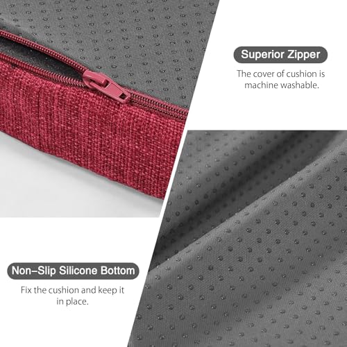 Image of baibu 14x14 Memory Foam Metal Chair Cushions Set of 2, Dual-Layer Design Non-Slip Metal Dining Chair Pads Kitchen Seat Cushion with Machine Washable Cover, Red
