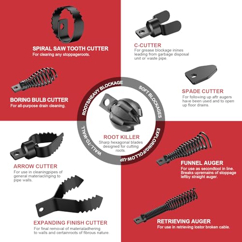 Image of POPULO Drain Cleaner Machine 100Ft x 3 /8 Inch, Root Killer, Auto feed Sewer Snake Auger on Wheels, Electric Drain Auger Professional for 1.5 to 3 Inch Pipes & Foot Switch with 8 Cutters