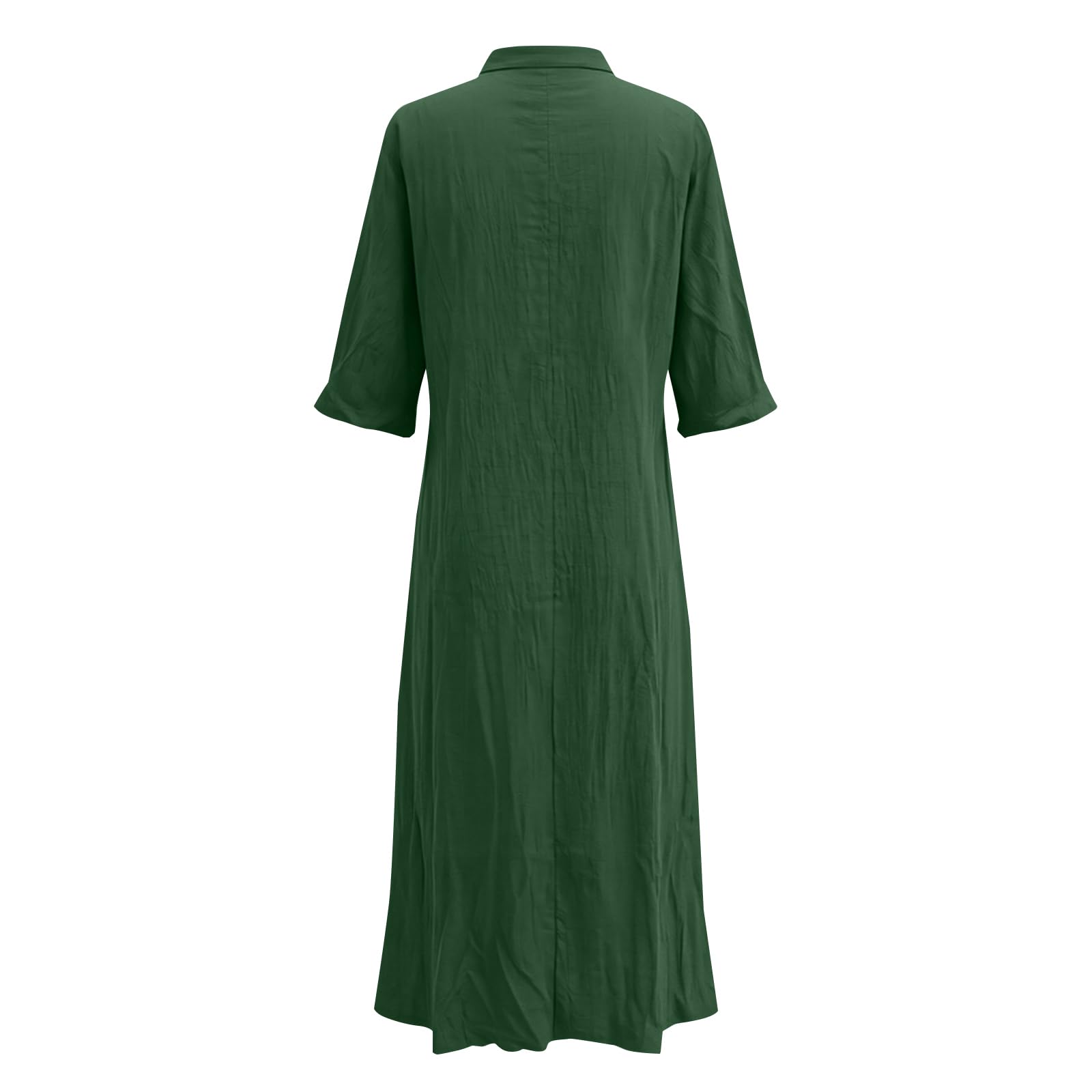 Vestito Lungo Abiti da Donna in Cotone alla Moda con Scollo a V, abbottonatura Frontale, Maniche a 3/4, Abito Estivo Midi con Tasca Abiti Donna Estivi Lunghi