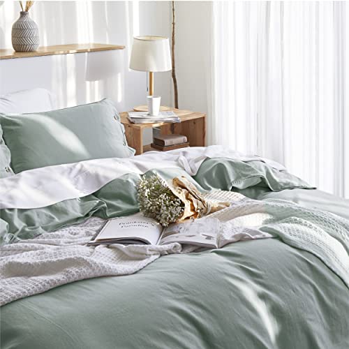 Bedsure Linen Duvet Cover California King - Linen Cotton Blend Duvet Cover Set, Sage Green Linen Duvet Cover, 3 Pieces, 1 Duvet Cover 104X98 Inches And 2 Pillowcases, Comforter Sold Separately #TOP4