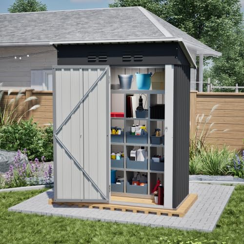 Domek ogrodowy z płaskim dachem, szopa na narzędzia 152 x 84 x 182 cm, z zamykanymi drzwiami i bez okna, przestrzeń do przechowywania 1,27 m², odporna na warunki atmosferyczne metalowa szopa na