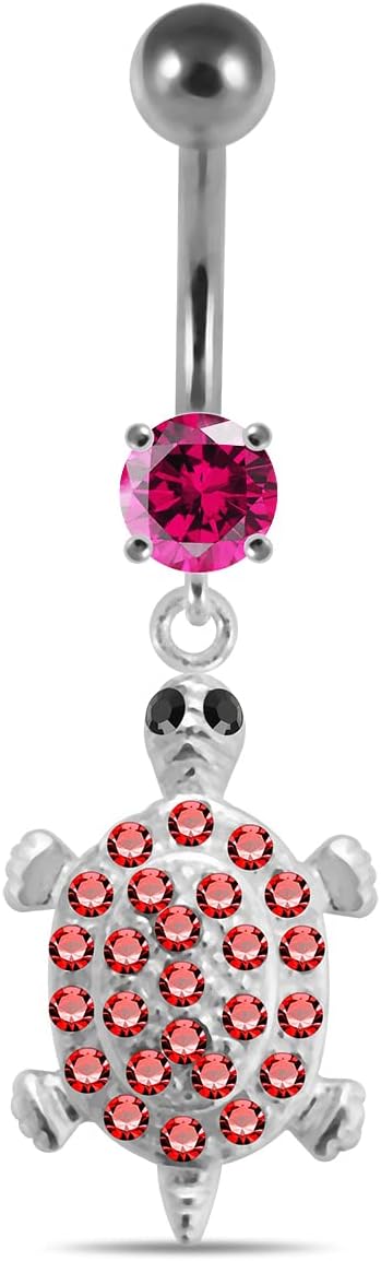 Fancy Turtle Dangling Design 925 Sterling Silver with Stainless Steel Belly Ring - Belly Button jewelry - Navel jewelry