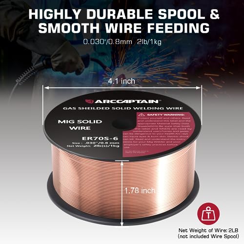 Image of ARCCAPTAIN Mig Welding Wire, Mig Wire ER70S-6 2Lbs Gas Solid Carbon Steel Low Splatter Mig Welding Wire Compatible With Lincoln Miller Forney Harbor Welder 1KG (0.030 inch 2Lb) (Pack of 2)