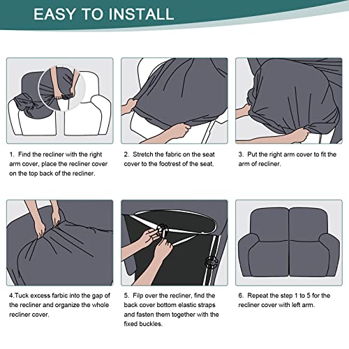Image of Ruaozz Recliner Sofa Covers Recliner Chair Covers Extra Wide Loveseat Recliner Slipcovers with Pockets Washable Furniture Protector with Elastic Bottom (2 Seater-X Large, Ivory)