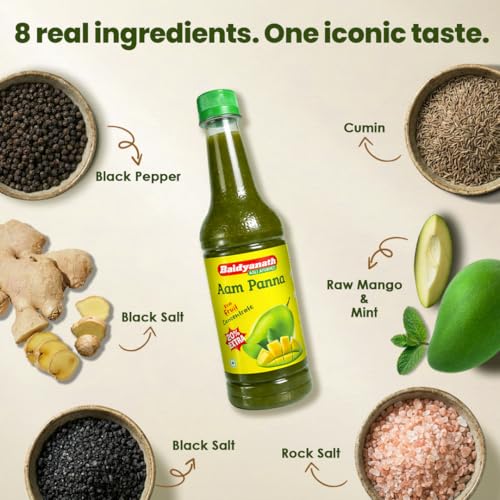 Image of Baidyanath Aam Panna Concentrate 600 ml | Refreshing Raw Mango Drink Concentrate with Mint, Jeera & Black Salt