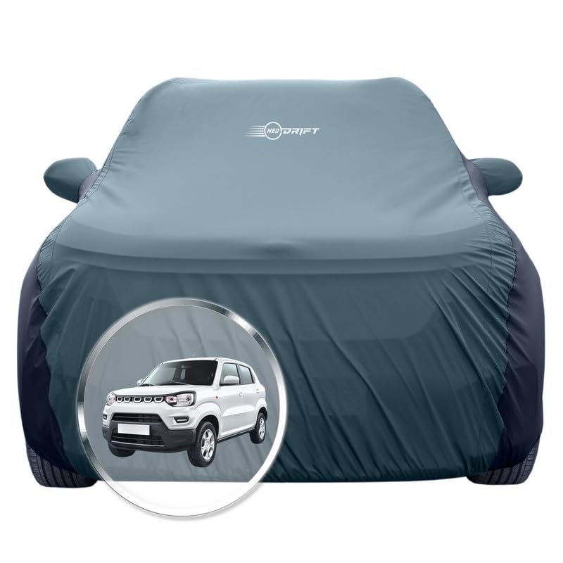 Image of NEODRIFT 'SuperTech' Car Cover for Maruti Suzuki S-Presso (100% Water-Resistant, All Weather Protection, Tailored Fit, Multi-Layered & Breathable Fabric) (Colour: D.Green+Black)