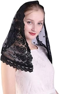 Véu de renda católica cobertura de cabeça de tule véu mantilla envoltório de cabeça feminino cobertura de cabelo lenço de cabeça preto
