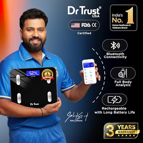 Image of Dr Trust USA 509 Digital BMI Weight Scale with Body Fat Analyzer and Fitness Body Composition Monitor Rechargeable Electronic Weight Machine & Weighing Scale with Mobile App, Bluetooth (Black)