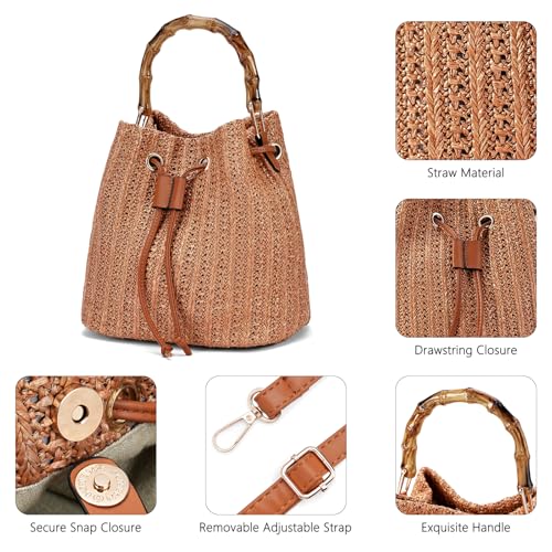 Image of RNIEGA Straw Crossbody Bag Summer Woven Bucket Bags for Women Beach Shoulder Purse Drawstring Handbag Vacation