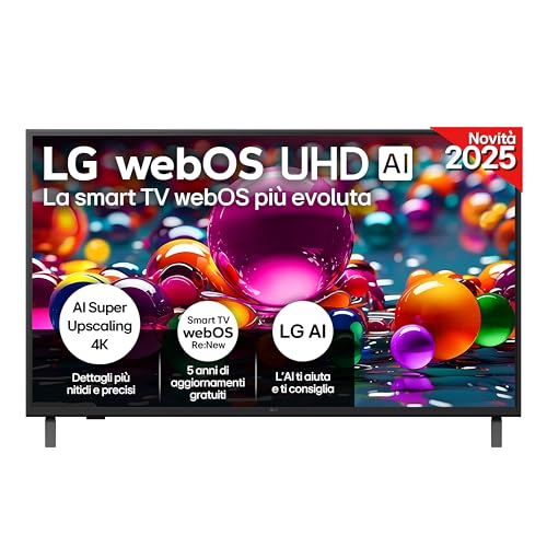 LG webOS UHD AI UA75 TV 43 pollici, Smart TV 4K Ultra HD, Processore α7 Gen8, webOS con AI, Filmmaker mode, HDR10, Gaming con VRR 4K@60Hz, Game Optimizer, Wi-Fi, 43UA75006LA 2025