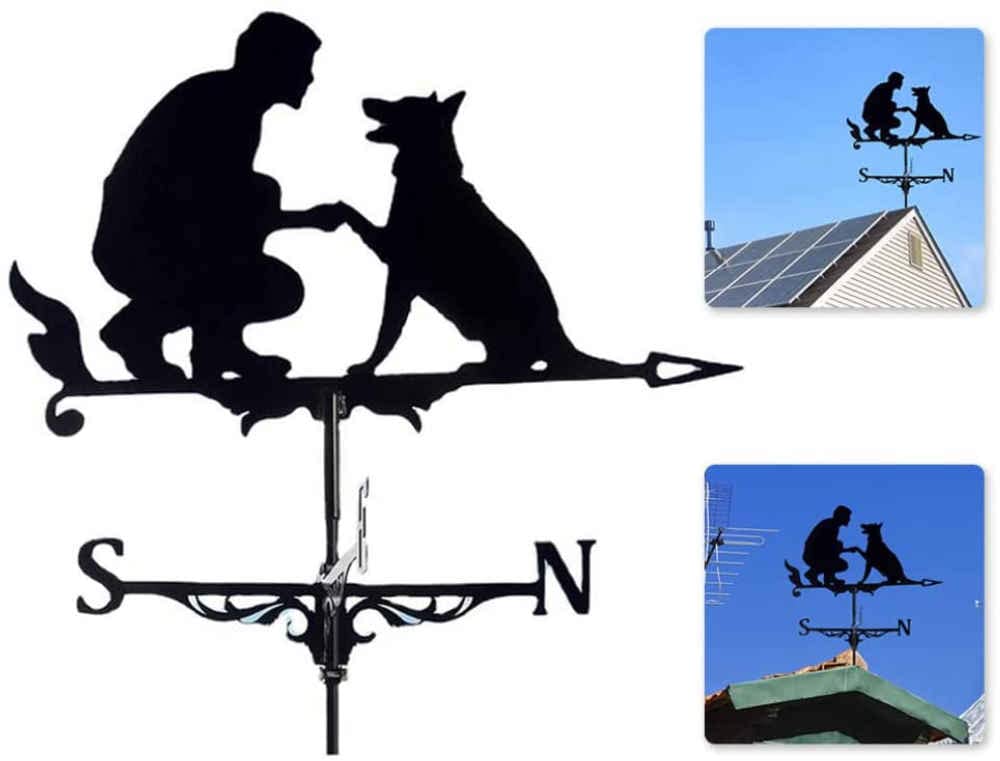 TAXXII Weathervanes Man Dog Weather Vane Decorative Garden Yard Wind Direction Indicator