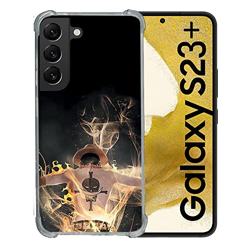 Cokitec Coque Renforcée en Verre Trempé pour Samsung Galaxy S23 Plus Manga One Piece Ace Noir