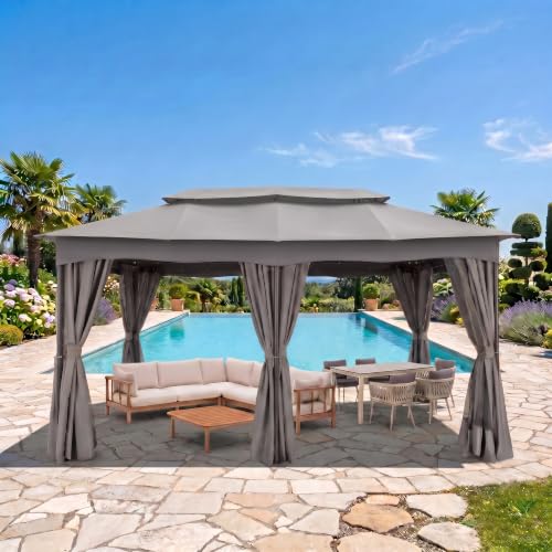 Image of COBIZI 12x20 FT Gazebo Outdoor with Curtains, Heavy Duty Soft Top Gazebo Canopy with Double Roof, Large Metal Frame Gazebos for Patio, Backyard and Deck (Gray)