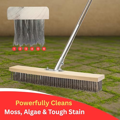 Image of Stainless Steel Wire Heavy Duty Brush 50 cm | Metal Wooden Brush with 70 inch Long Stainless Steel Pole for Floor, Swimming Pool, Terrace, Bathroom, Garden, Block, Moss, Stains Cleaning
