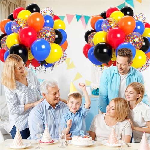 Image of Biapian Race Car Balloons Set, 60 Pcs Cars Party Decorations, 12 Inch Colorful Confetti Royal Blue Red Yellow Orange Black Party Balloon for Boys Kids Race Car Themed Birthday Baby Shower Decorations